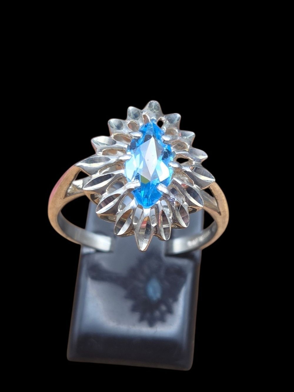 Kabana Sterling Silver Blue Topaz Marquise Floral Halo Ring Size 9
